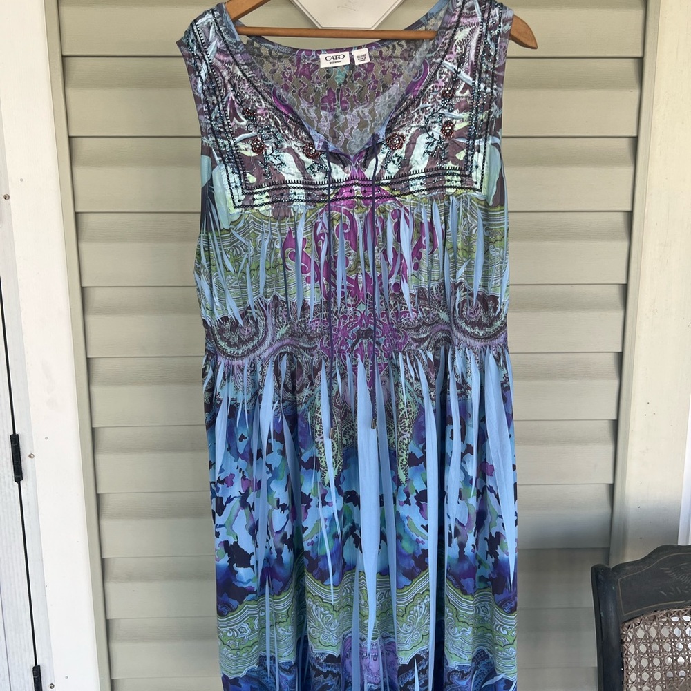 CATO MULTI-COLOR SLEEVELESS Embellished Front Detail V-NECK MAXI DRESS 22/24W